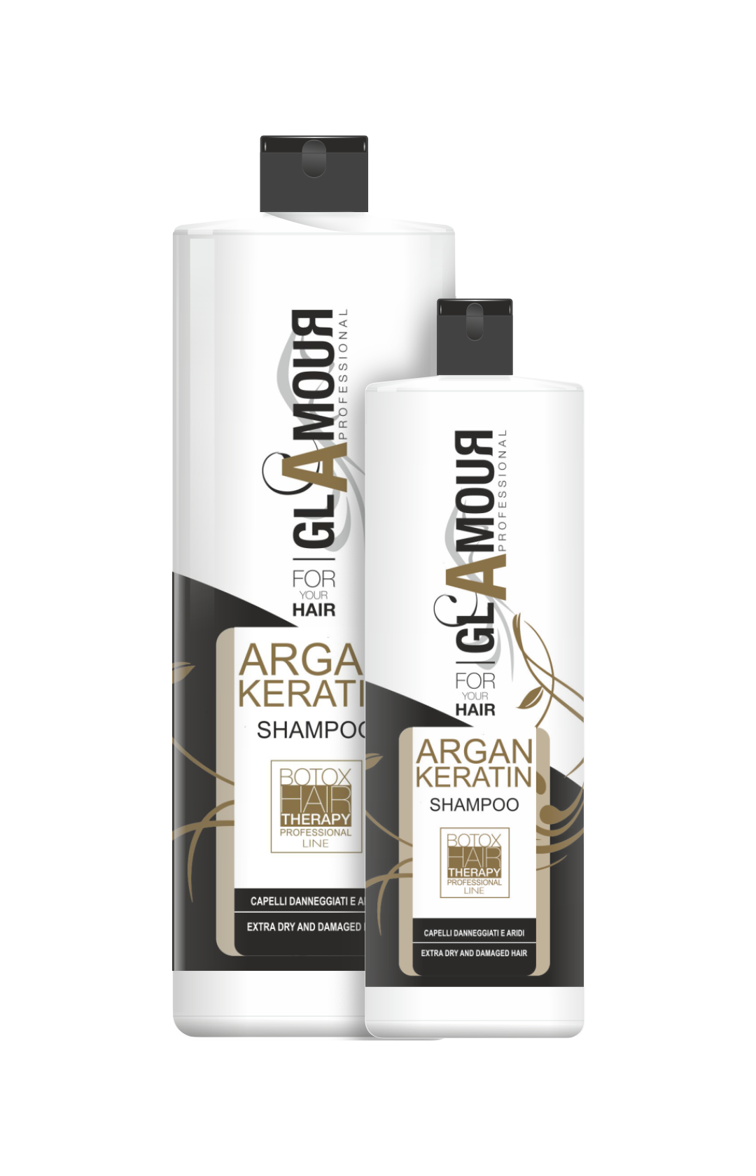 Shampoo all’Olio di Argan e Keratina per capelli danneggiati, aridi e con doppie punte. Agisce in profondità riparando i capelli.